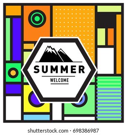 Abstract Geometric Summer poster and banner. Fashion and Travel discount and Promotion design with retro style. Vector illustration with special holiday offer.
