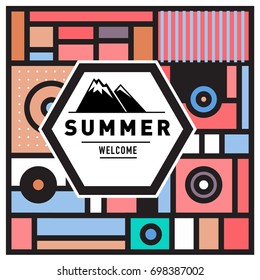 Abstract Geometric Summer poster and banner. Fashion and Travel discount and Promotion design with retro style. Vector illustration with special holiday offer.