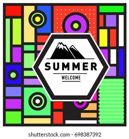 Abstract Geometric Summer poster and banner. Fashion and Travel discount and Promotion design with retro style. Vector illustration with special holiday offer.
