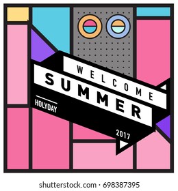 Abstract Geometric Summer poster and banner. Fashion and Travel discount and Promotion design with retro style. Vector illustration with special holiday offer.