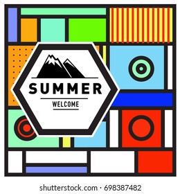 Abstract Geometric Summer poster and banner. Fashion and Travel discount and Promotion design with retro style. Vector illustration with special holiday offer.