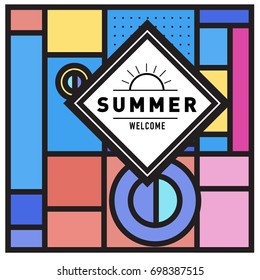 Abstract Geometric Summer poster and banner. Fashion and Travel discount and Promotion design with retro style. Vector illustration with special holiday offer.