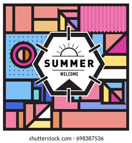 Abstract Geometric Summer poster and banner. Fashion and Travel discount and Promotion design with retro style. Vector illustration with special holiday offer.