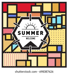 Abstract Geometric Summer poster and banner. Fashion and Travel discount and Promotion design with retro style. Vector illustration with special holiday offer.