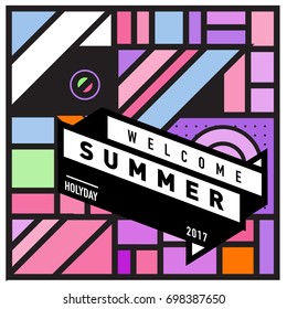 Abstract Geometric Summer poster and banner. Fashion and Travel discount and Promotion design with retro style. Vector illustration with special holiday offer.