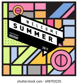 Abstract Geometric Summer poster and banner. Fashion and Travel discount and Promotion design with retro style. Vector illustration with special holiday offer.
