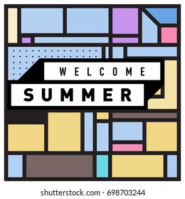Abstract Geometric Summer poster and banner. Fashion and Travel discount and Promotion design with retro style. Vector illustration with special holiday offer.
