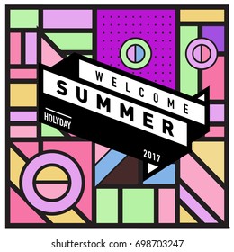 Abstract Geometric Summer poster and banner. Fashion and Travel discount and Promotion design with retro style. Vector illustration with special holiday offer.
