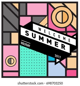 Abstract Geometric Summer poster and banner. Fashion and Travel discount and Promotion design with retro style. Vector illustration with special holiday offer.
