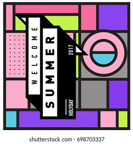 Abstract Geometric Summer poster and banner. Fashion and Travel discount and Promotion design with retro style. Vector illustration with special holiday offer.
