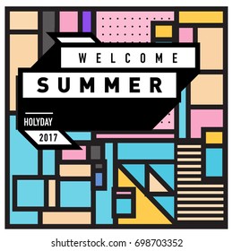 Abstract Geometric Summer poster and banner. Fashion and Travel discount and Promotion design with retro style. Vector illustration with special holiday offer.
