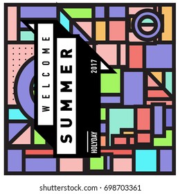Abstract Geometric Summer poster and banner. Fashion and Travel discount and Promotion design with retro style. Vector illustration with special holiday offer.
