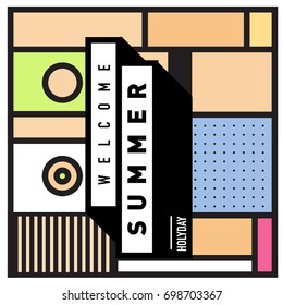 Abstract Geometric Summer poster and banner. Fashion and Travel discount and Promotion design with retro style. Vector illustration with special holiday offer.
