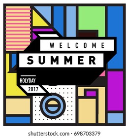 Abstract Geometric Summer poster and banner. Fashion and Travel discount and Promotion design with retro style. Vector illustration with special holiday offer.
