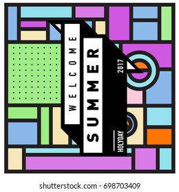 Abstract Geometric Summer poster and banner. Fashion and Travel discount and Promotion design with retro style. Vector illustration with special holiday offer.
