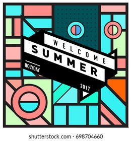 Abstract Geometric Summer poster and banner. Fashion and Travel discount and Promotion design with retro style. Vector illustration with special holiday offer.