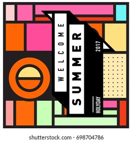 Abstract Geometric Summer poster and banner. Fashion and Travel discount and Promotion design with retro style. Vector illustration with special holiday offer.