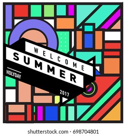 Abstract Geometric Summer poster and banner. Fashion and Travel discount and Promotion design with retro style. Vector illustration with special holiday offer.