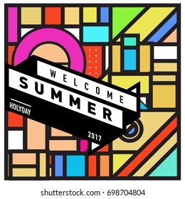 Abstract Geometric Summer poster and banner. Fashion and Travel discount and Promotion design with retro style. Vector illustration with special holiday offer.