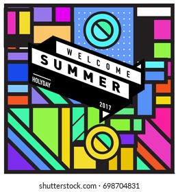Abstract Geometric Summer poster and banner. Fashion and Travel discount and Promotion design with retro style. Vector illustration with special holiday offer.