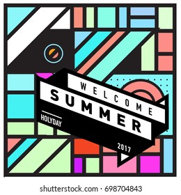 Abstract Geometric Summer poster and banner. Fashion and Travel discount and Promotion design with retro style. Vector illustration with special holiday offer.