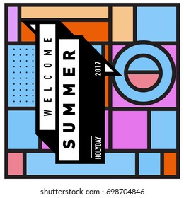 Abstract Geometric Summer poster and banner. Fashion and Travel discount and Promotion design with retro style. Vector illustration with special holiday offer.