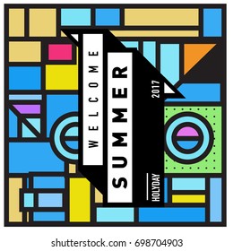 Abstract Geometric Summer poster and banner. Fashion and Travel discount and Promotion design with retro style. Vector illustration with special holiday offer.