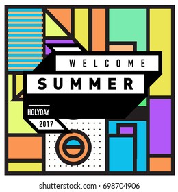 Abstract Geometric Summer poster and banner. Fashion and Travel discount and Promotion design with retro style. Vector illustration with special holiday offer.