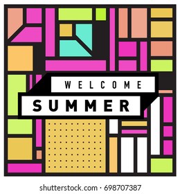 Abstract Geometric Summer poster and banner. Fashion and Travel discount and Promotion design with retro style. Vector illustration with special holiday offer.
