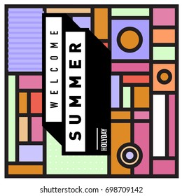 Abstract Geometric Summer poster and banner. Fashion and Travel discount and Promotion design with retro style. Vector illustration with special holiday offer.
