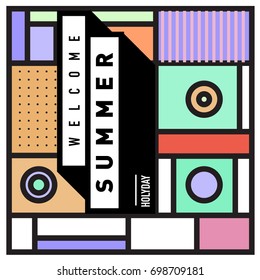 Abstract Geometric Summer poster and banner. Fashion and Travel discount and Promotion design with retro style. Vector illustration with special holiday offer.
