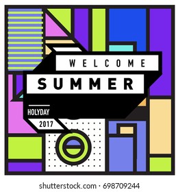 Abstract Geometric Summer poster and banner. Fashion and Travel discount and Promotion design with retro style. Vector illustration with special holiday offer.
