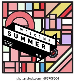 Abstract Geometric Summer poster and banner. Fashion and Travel discount and Promotion design with retro style. Vector illustration with special holiday offer.
