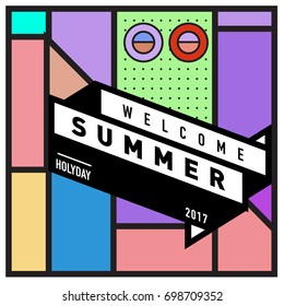 Abstract Geometric Summer poster and banner. Fashion and Travel discount and Promotion design with retro style. Vector illustration with special holiday offer.
