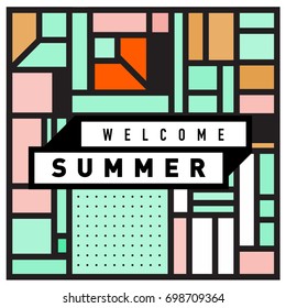 Abstract Geometric Summer poster and banner. Fashion and Travel discount and Promotion design with retro style. Vector illustration with special holiday offer.
