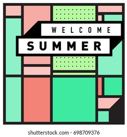 Abstract Geometric Summer poster and banner. Fashion and Travel discount and Promotion design with retro style. Vector illustration with special holiday offer.
