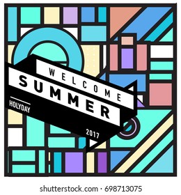 Abstract Geometric Summer poster and banner. Fashion and Travel discount and Promotion design with retro style. Vector illustration with special holiday offer.