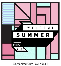 Abstract Geometric Summer poster and banner. Fashion and Travel discount and Promotion design with retro style. Vector illustration with special holiday offer.