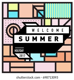 Abstract Geometric Summer poster and banner. Fashion and Travel discount and Promotion design with retro style. Vector illustration with special holiday offer.