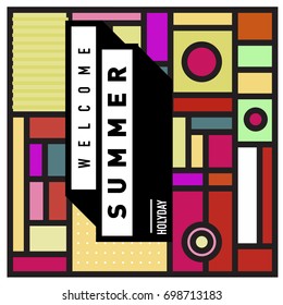 Abstract Geometric Summer poster and banner. Fashion and Travel discount and Promotion design with retro style. Vector illustration with special holiday offer.