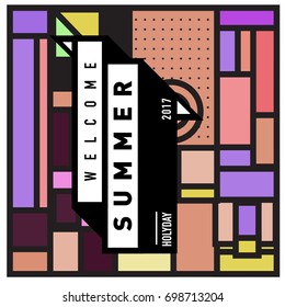 Abstract Geometric Summer poster and banner. Fashion and Travel discount and Promotion design with retro style. Vector illustration with special holiday offer.