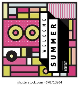 Abstract Geometric Summer poster and banner. Fashion and Travel discount and Promotion design with retro style. Vector illustration with special holiday offer.