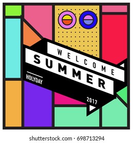 Abstract Geometric Summer poster and banner. Fashion and Travel discount and Promotion design with retro style. Vector illustration with special holiday offer.