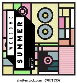 Abstract Geometric Summer poster and banner. Fashion and Travel discount and Promotion design with retro style. Vector illustration with special holiday offer.