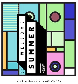 Abstract Geometric Summer poster and banner. Fashion and Travel discount and Promotion design with retro style. Vector illustration with special holiday offer.