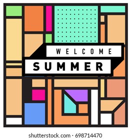 Abstract Geometric Summer poster and banner. Fashion and Travel discount and Promotion design with retro style. Vector illustration with special holiday offer.