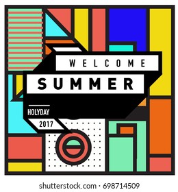 Abstract Geometric Summer poster and banner. Fashion and Travel discount and Promotion design with retro style. Vector illustration with special holiday offer.