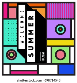 Abstract Geometric Summer poster and banner. Fashion and Travel discount and Promotion design with retro style. Vector illustration with special holiday offer.