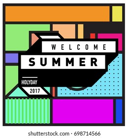 Abstract Geometric Summer poster and banner. Fashion and Travel discount and Promotion design with retro style. Vector illustration with special holiday offer.