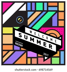 Abstract Geometric Summer poster and banner. Fashion and Travel discount and Promotion design with retro style. Vector illustration with special holiday offer.